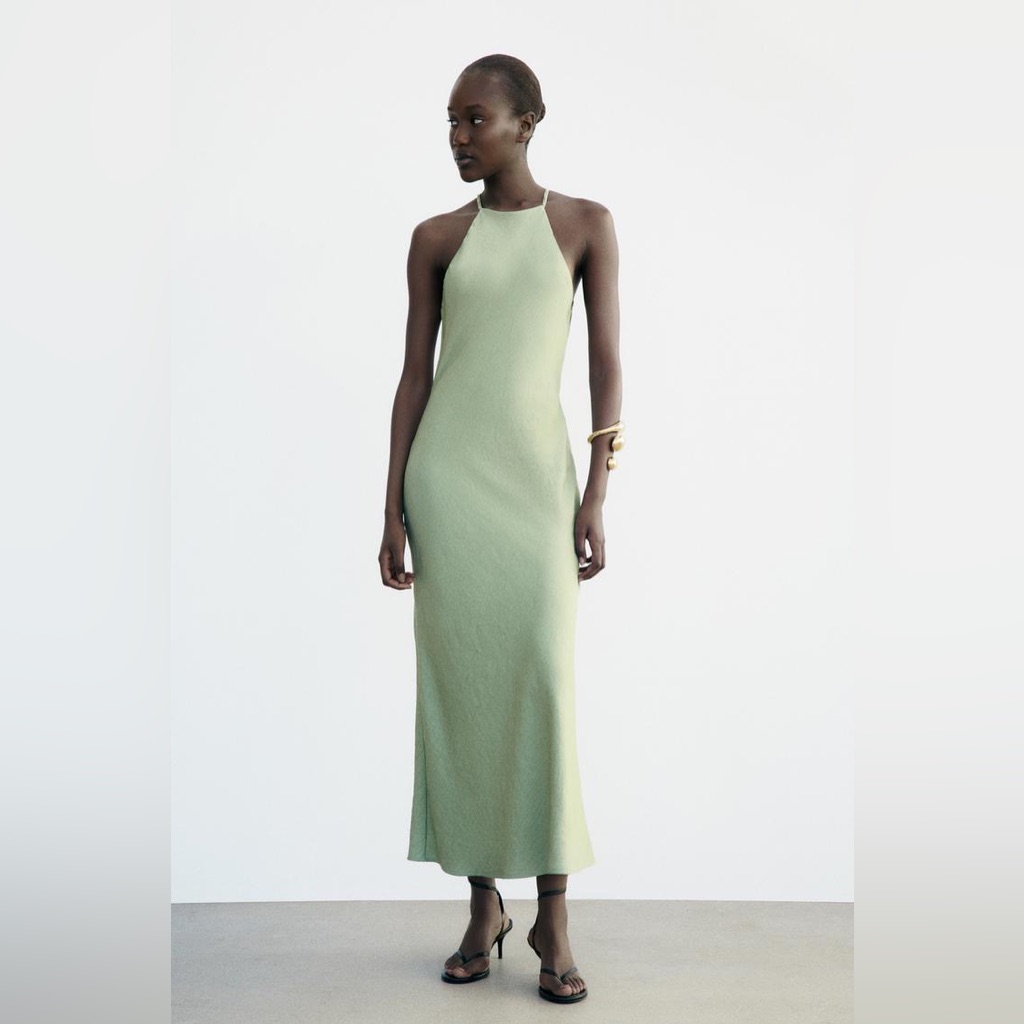 Zara Sage Green Sleeveless Midi Dress